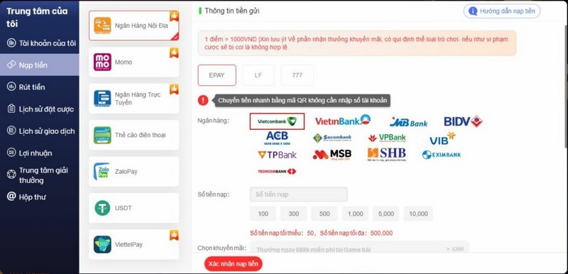 hướng dẫn nạp tiền vi68 